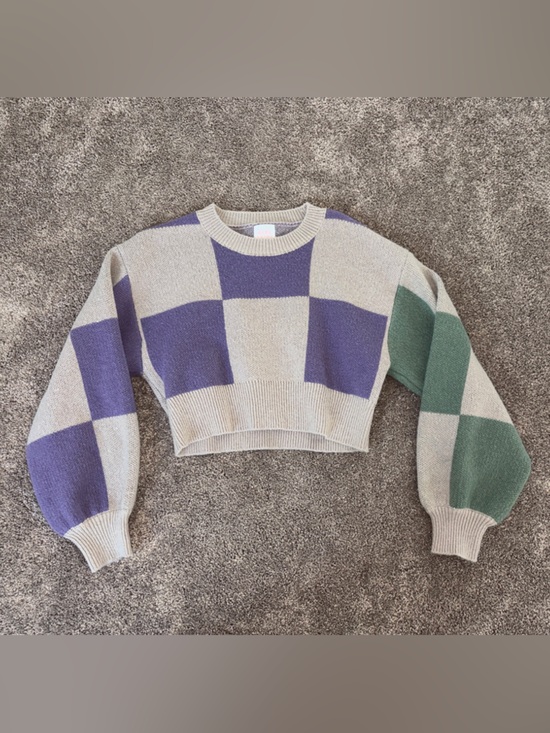 girl tribe co Sweaters - Girl Tribe Co Chunky Color block Check Crewneck Sweater in Beige, Purple & Green